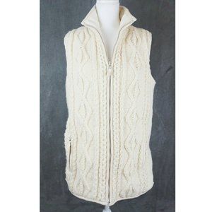 Womens Pachamama 100% Wool Handmade Cable Knit Vest Insulated Aran Fisherman L